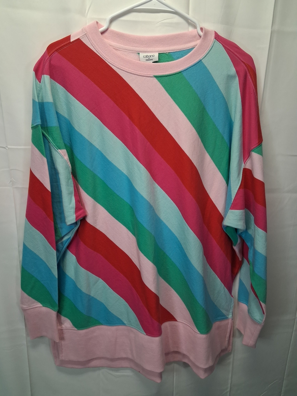 crown & ivy cabana striped sweatshirt - pink, red, green, light blue